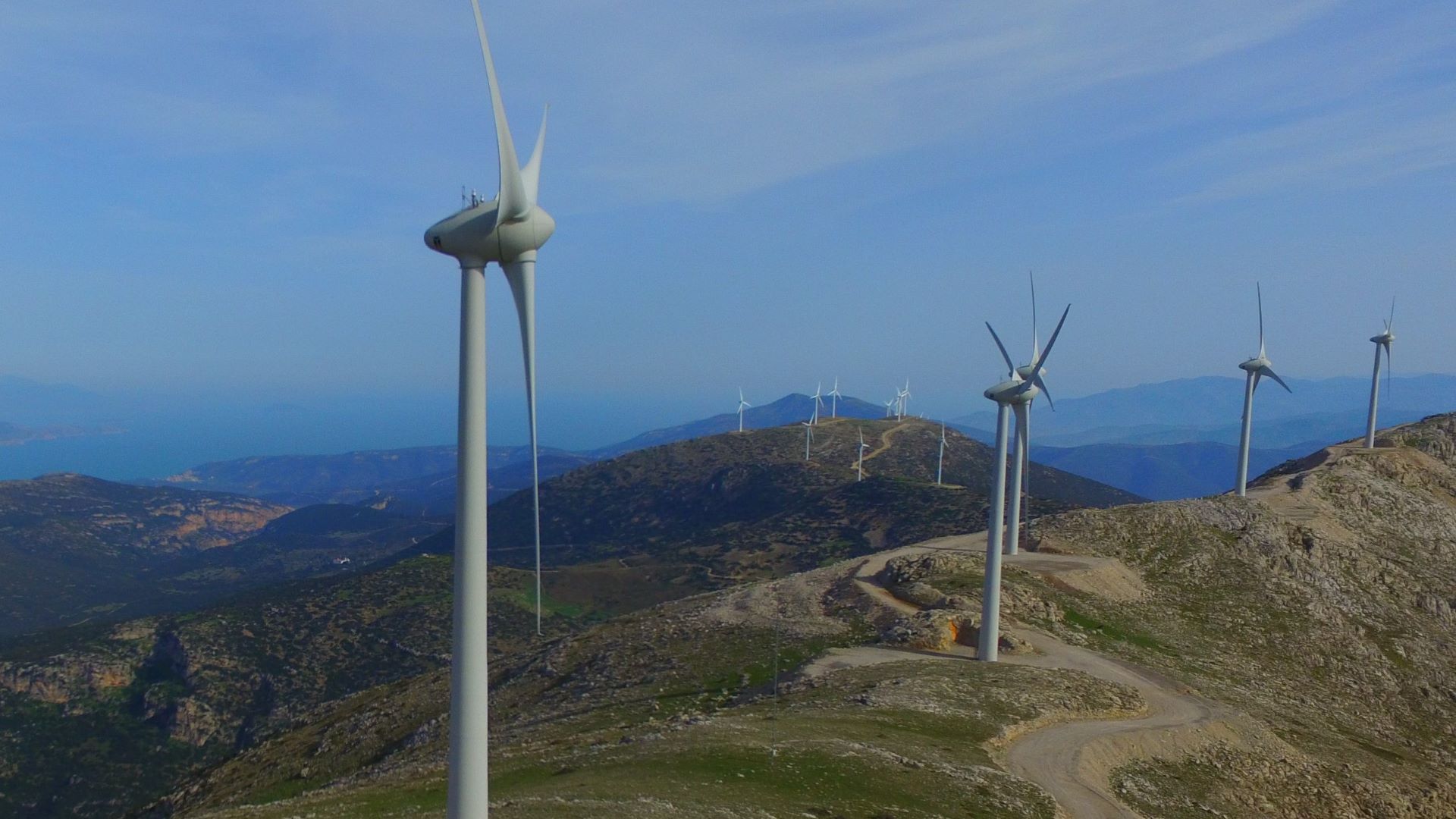 Image of the wind farms in Desfina